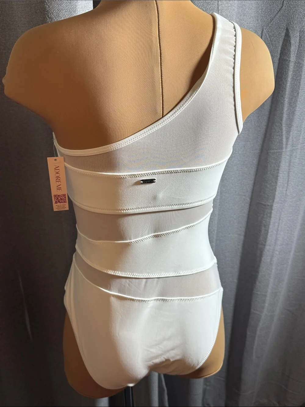 Adore Me White One-Shoulder Mesh Band Bathingsuit